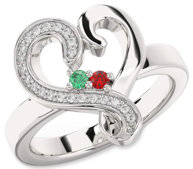 Diamond Silver Heart Two Stone Promise Ring