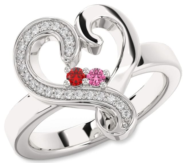 Diamond Platinum Heart Two Stone Promise Ring