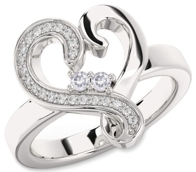 Salt & Pepper Diamond Silver Heart Two Stone Ring