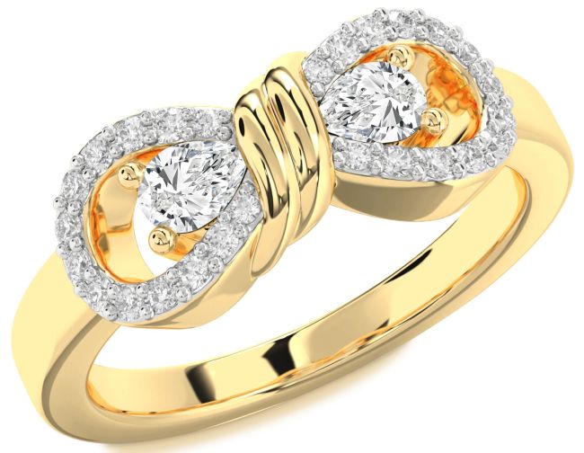 Diamond Gold Silver Bow Pear Two Stone Ring