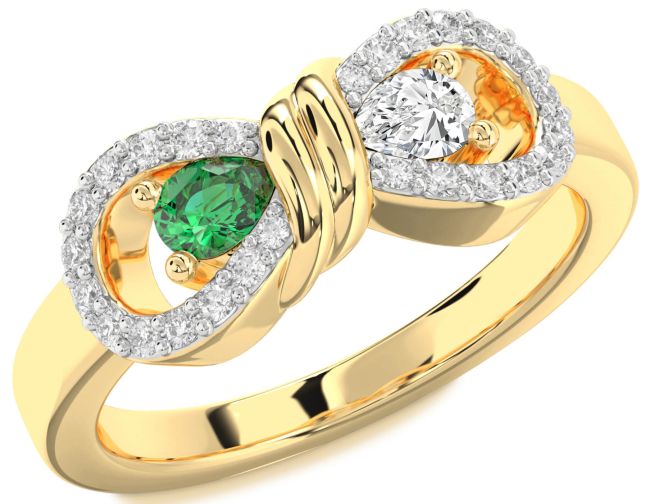 Diamond Gold Bow Pear Two Stone Promise Ring
