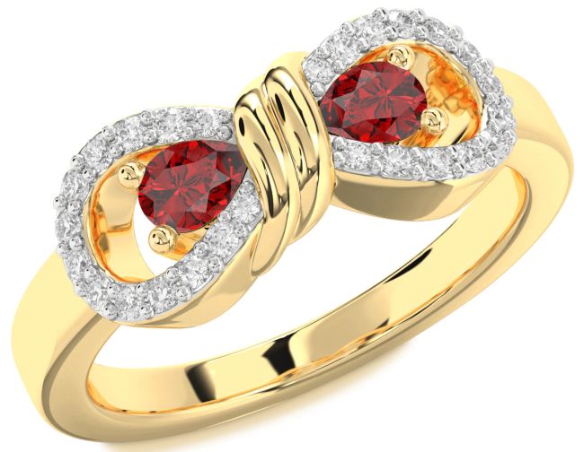 Diamond Ruby Gold Bow Pear Two Stone Birthstone Ring