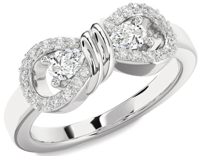 Lab Diamond Silver Bow Pear Two Stone Ring