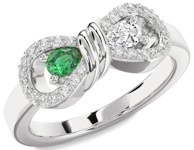 Diamond Silver Bow Pear Two Stone Promise Ring