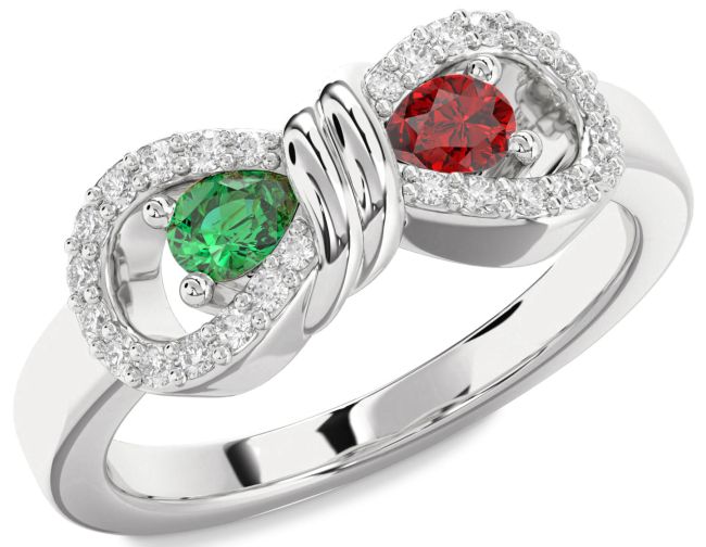 Diamond Silver Bow Pear Two Stone Promise Ring