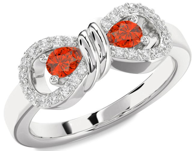 Diamond Fire Opal Silver Bow Pear Two Stone Ring