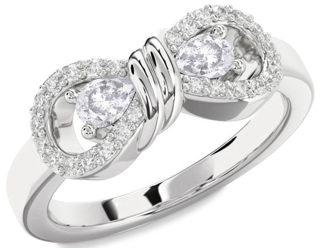 Salt & Pepper Diamond Silver Bow Pear Two Stone Ring