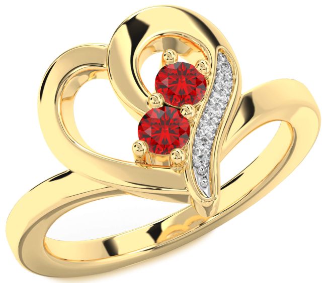 Diamond Ruby Gold Heart Two Stone Birthstone Ring