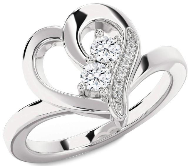 Diamond White Gold Heart Two Stone Ring