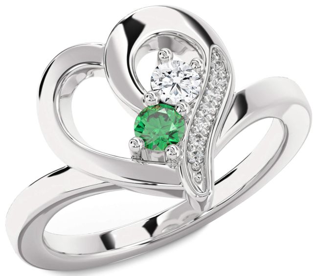 Diamond Silver Heart Two Stone Promise Ring