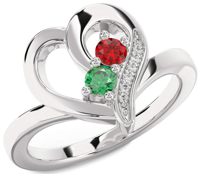 Diamond Silver Heart Two Stone Promise Ring