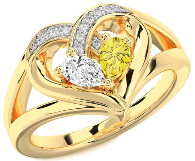 Diamond Gold Silver Heart Two Stone Promise Ring
