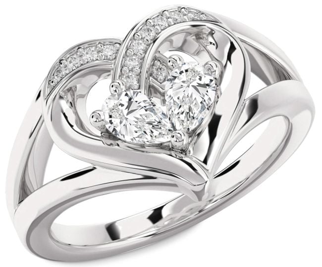 Diamond White Gold Heart Two Stone Ring