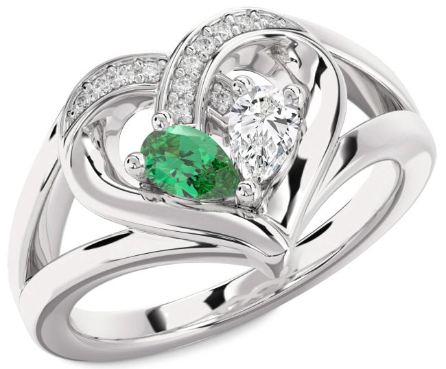 Diamond Silver Heart Two Stone Promise Ring