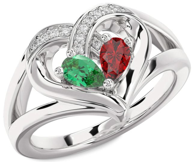 Diamond Silver Heart Two Stone Promise Ring