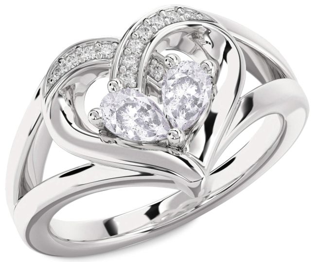 Salt & Pepper Diamond Platinum Heart Two Stone Ring