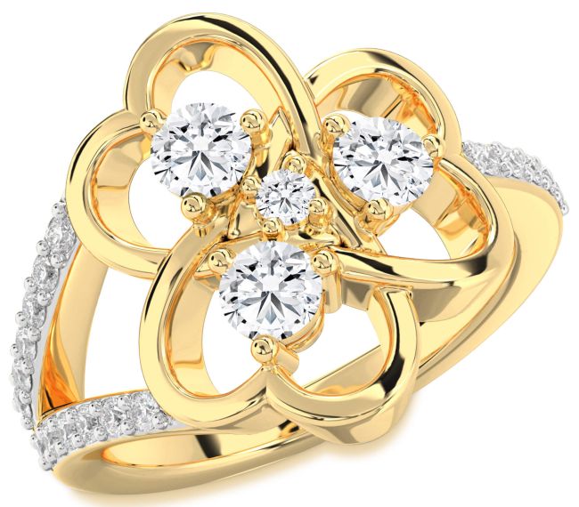 Diamond Gold Shamrock Round Four Stone Ring