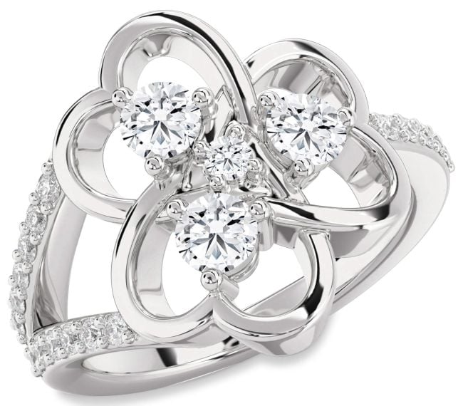 Diamond White Gold Shamrock Round Four Stone Ring