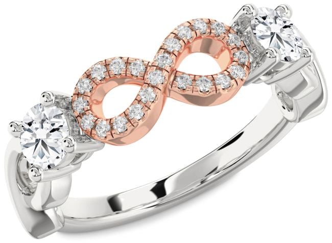 Diamond Platinum & Rose Gold Infinity Round Two Stone Ring
