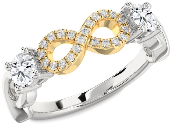 Diamond White Yellow Gold Infinity Round Two Stone Ring