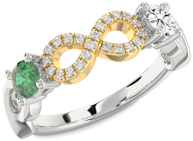 Diamond Gold Silver Infinity Round Two Stone Promise Ring