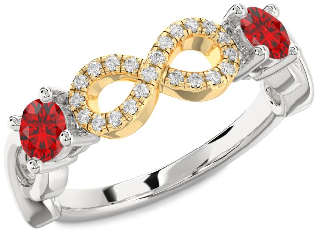 Diamond Ruby Gold Silver Infinity Round Two Stone Birthstone Ring