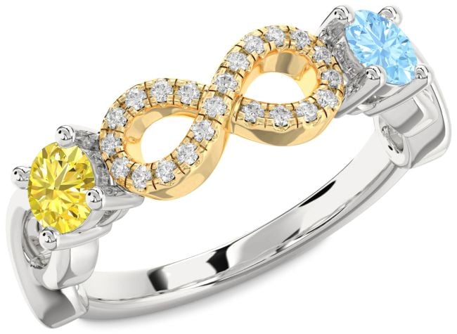 Diamond White Yellow Gold Infinity Round Two Stone Promise Ring