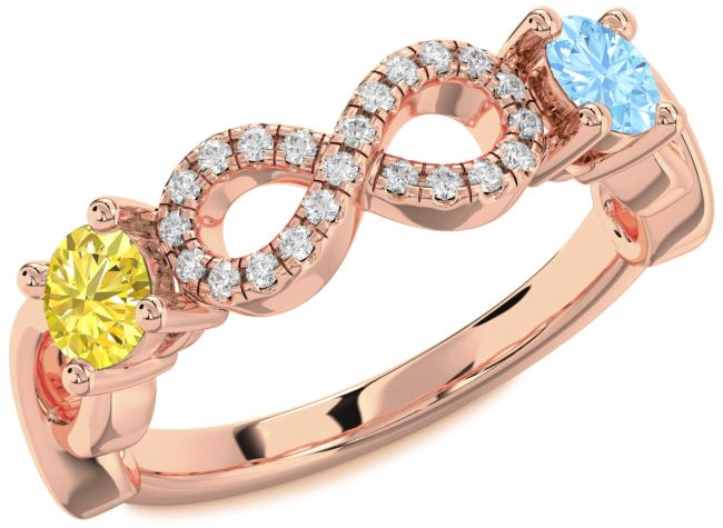 Diamond Rose Gold Silver Infinity Round Two Stone Promise Ring
