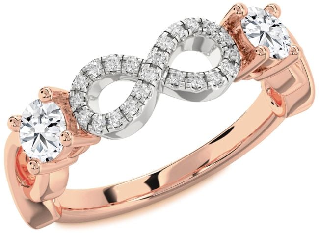 Diamond Rose Gold Silver Infinity Round Two Stone Ring