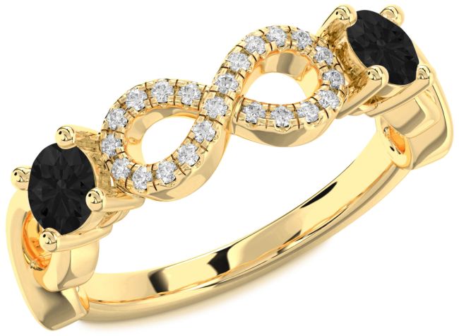 Black Diamond Gold Silver Infinity Round Two Stone Ring