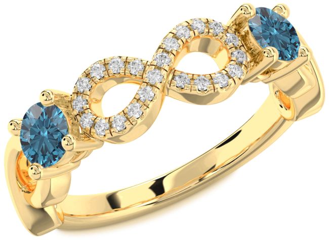 Blue Diamond Gold Infinity Round Two Stone Ring