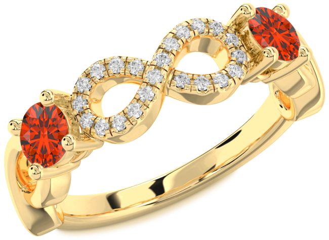 Diamond Fire Opal Gold Silver Infinity Round Two Stone Ring