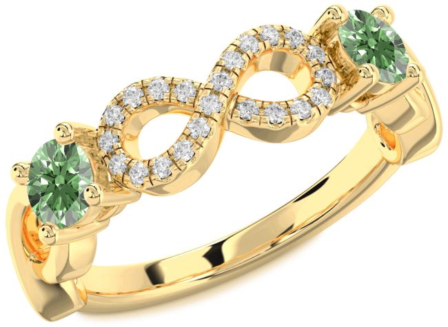 Green Diamond Gold Infinity Round Two Stone Ring