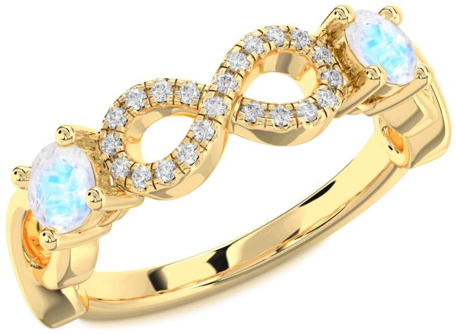 Diamond Moonstone Gold Silver Infinity Round Two Stone Ring