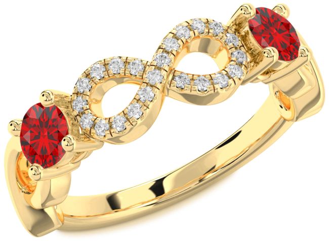 Diamond Ruby Gold Infinity Round Two Stone Birthstone Ring
