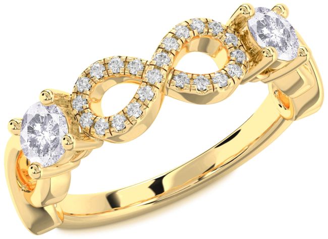 Salt & Pepper Diamond Gold Silver Infinity Round Two Stone Ring