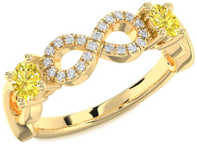 Yellow Diamond Gold Infinity Round Two Stone Ring