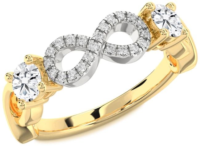 Diamond White Yellow Gold Infinity Round Two Stone Ring