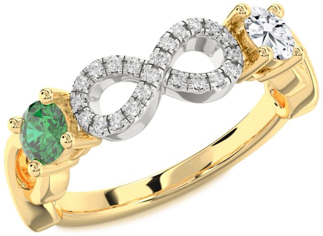 Diamond Gold Silver Infinity Round Two Stone Promise Ring