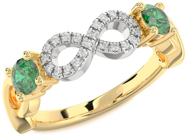 Diamond Emerald Gold Silver Infinity Round Two Stone Birthstone Ring