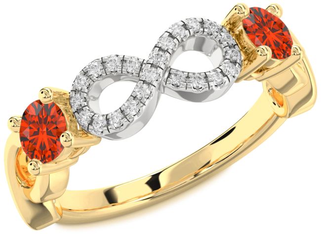 Diamond Fire Opal Gold Silver Infinity Round Two Stone Ring