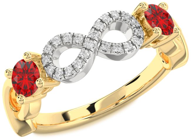 Diamond Ruby Gold Silver Infinity Round Two Stone Birthstone Ring