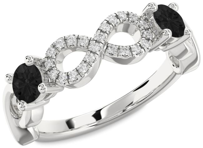 Black Diamond Platinum Infinity Round Two Stone Ring