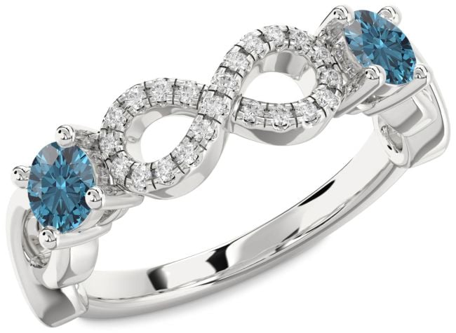 Blue Diamond Platinum Infinity Round Two Stone Ring