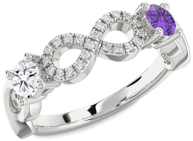 Diamond Silver Infinity Round Two Stone Promise Ring