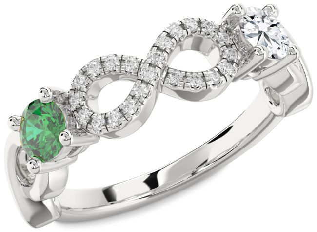 Diamond Silver Infinity Round Two Stone Promise Ring