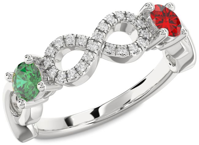 Diamond Silver Infinity Round Two Stone Promise Ring