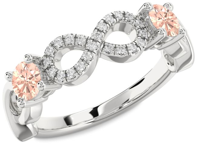 Diamond Morganite Silver Infinity Round Two Stone Ring