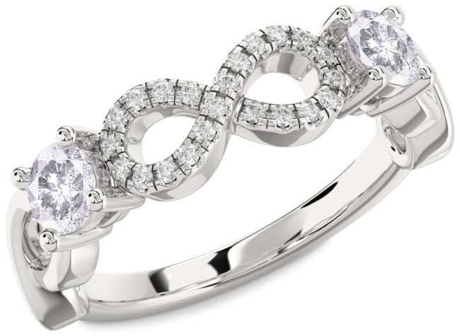 Salt & Pepper Diamond Silver Infinity Round Two Stone Ring