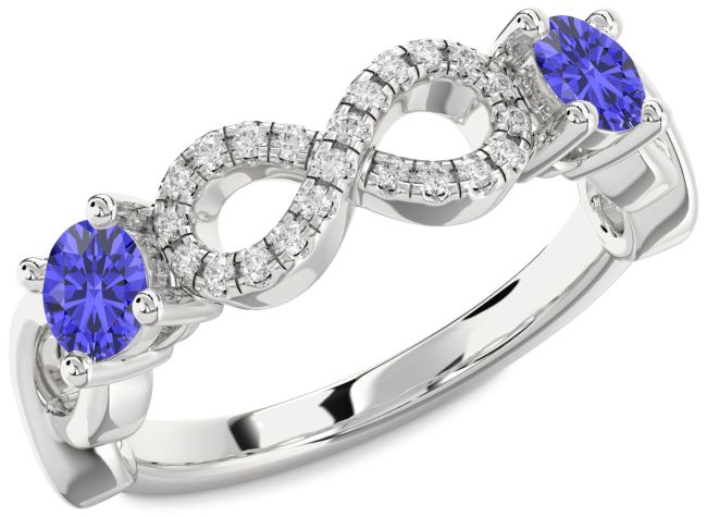 Diamond Tanzanite Silver Infinity Round Two Stone Ring